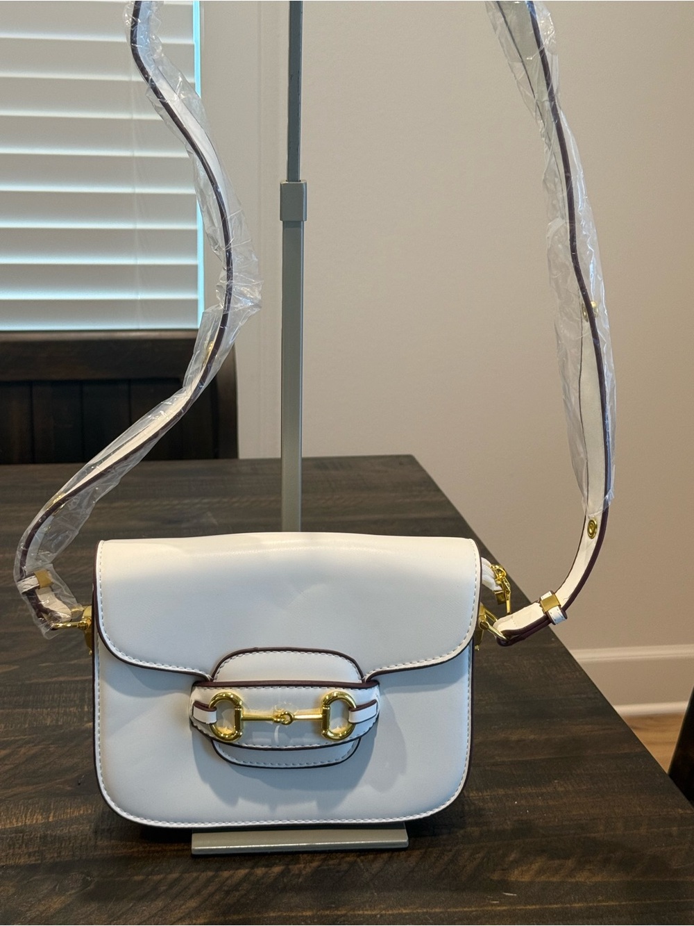 White Crossbody Bag with Gold Hardware